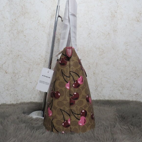Coach Gallery Tote in Signature Canvas with Cherry Print (Tan) - Picture 4 of 6